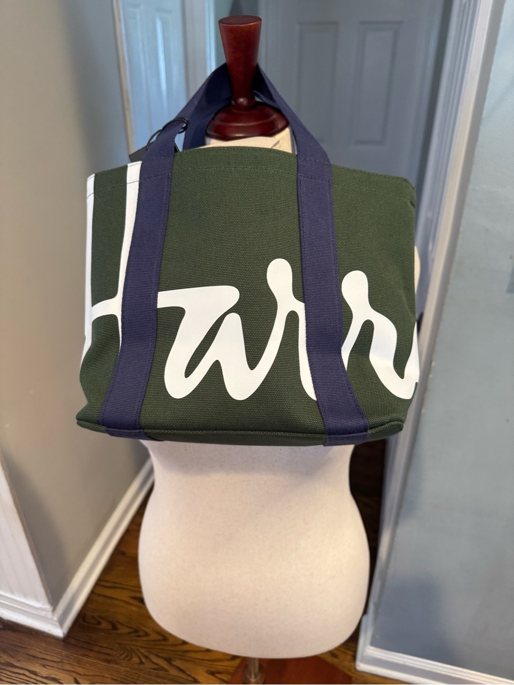Harrods Navy and Forest Green Canvas Tote - new with tag